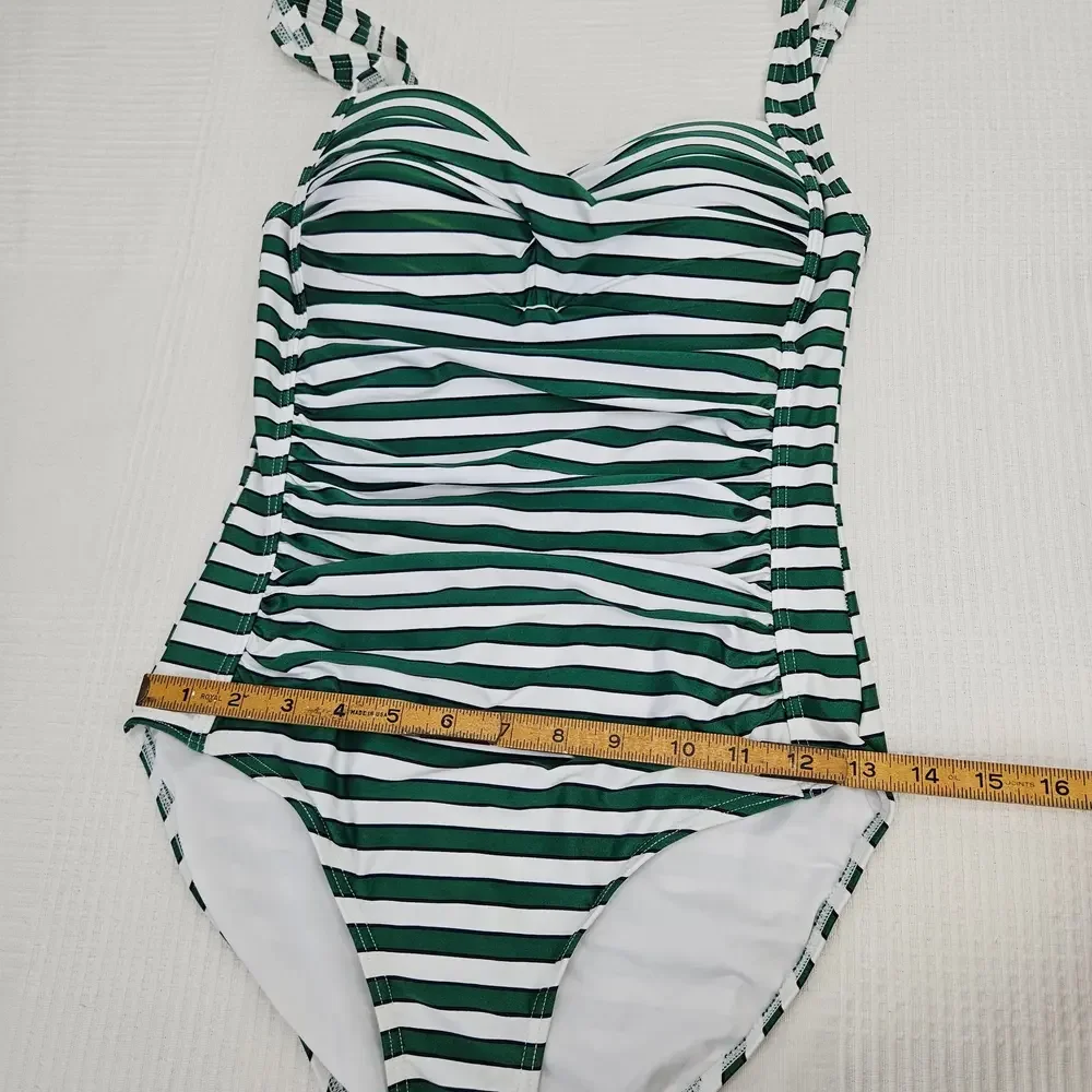 Nip Tuck Swim Multicup Stripe One Piece Swimsuit Sz‎ 6 White Green Nautical